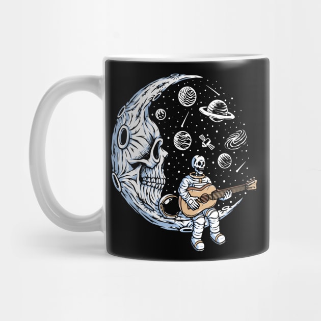 Funny Skeleton Astronaut Playing Guitar on Dead Moon by SLAG_Creative